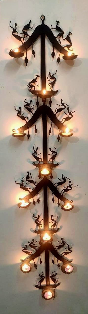 Wrought iron diyas / tea-light holders / Tribal craft/ Laman diya - V shaped Tribal Men