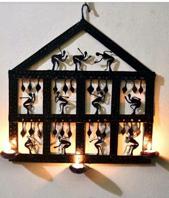 Wrought iron diyas / tea-light holders / Tribal craft/ Laman diya - Square panel