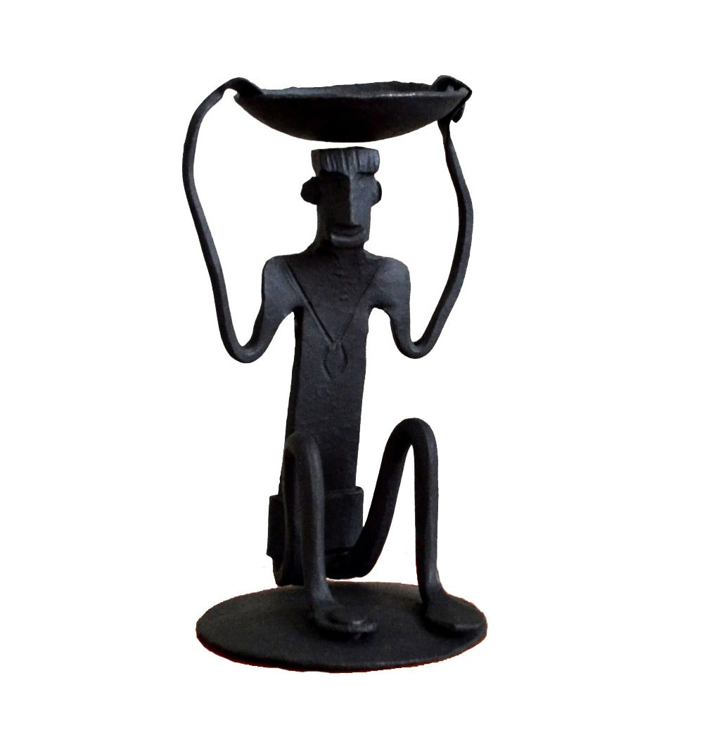 Wrought Iron Bastar Man Diya - on head