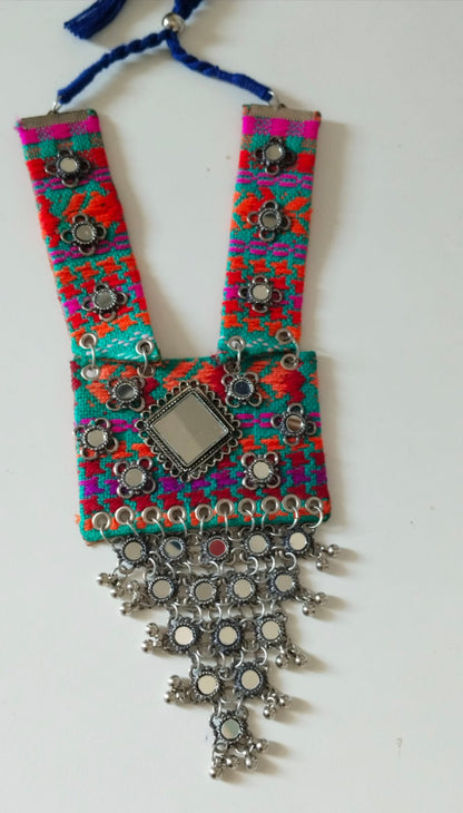 Advaita Handicrafts Boho Mirror Work Fabric Statement Necklace
