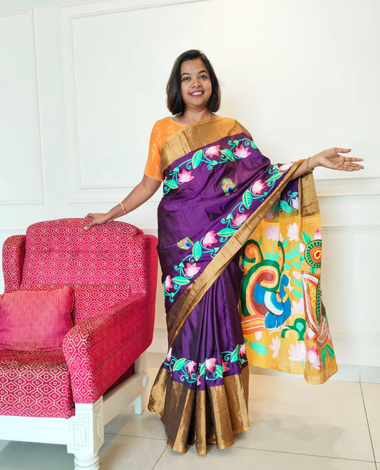 Advaita Handicrafts Upada Silk Pichwai Kalamkari Fusion saree