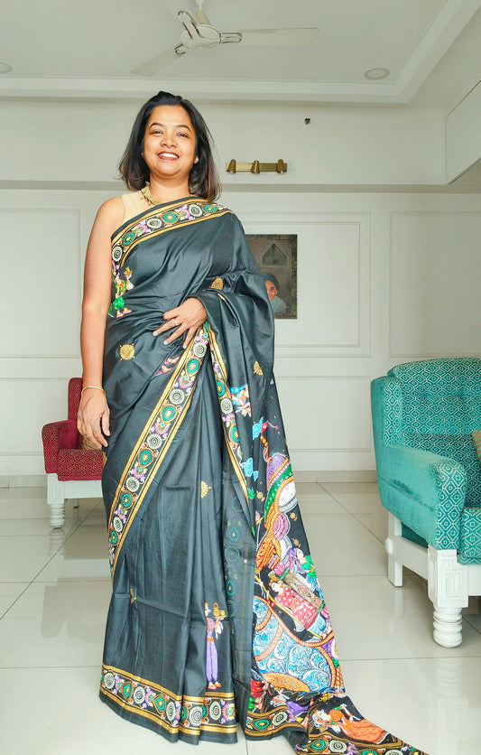 Boita Bandana on silk cotton - Hand-Painted Patachitra Saree.