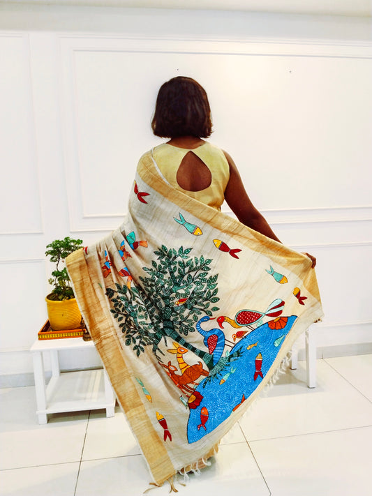 Pure Desi Ghicha saree with Gond - Forest life