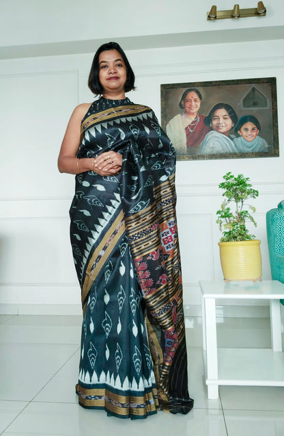 Shankha Ikkat Silk Saree - Black.