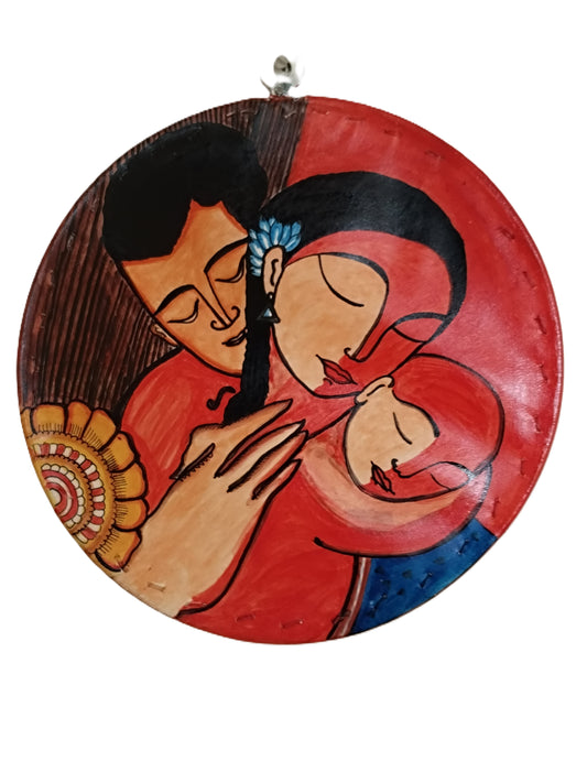 Fine Art Hand-Painted Leather Wall Plate - A complete family portrait