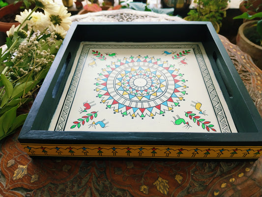 Hand Painted Black Tribal Tray