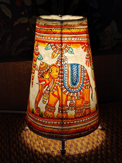 Tholu Bommalata Leather Pupperty Lamp 8 inches by 5 inches - Elephant (Orange Colour).