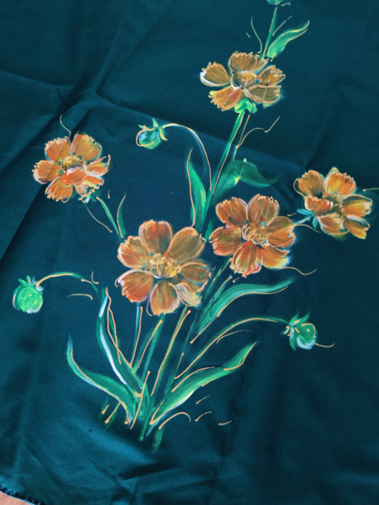 Handpainted Green Stole - Amaltas flowers of the sun