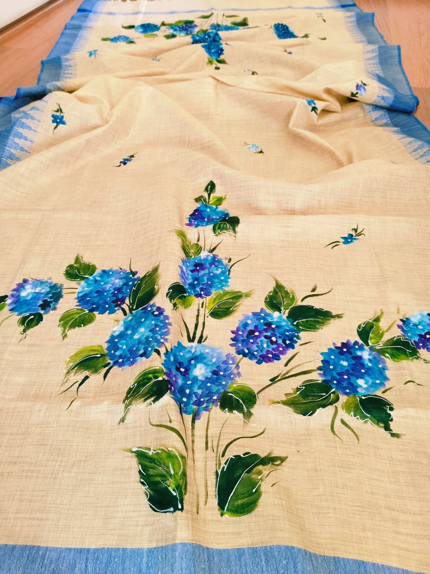 Handpainted Cotton Blue Lilac Flower Dupatta