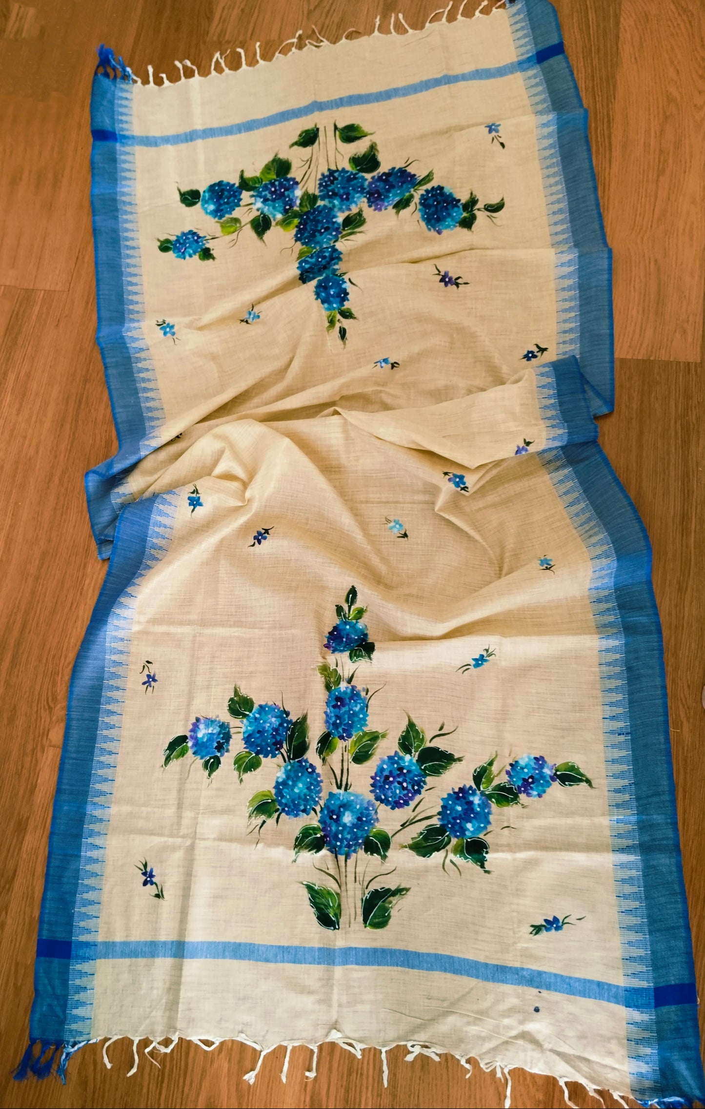 Handpainted Cotton Blue Lilac Flower Dupatta