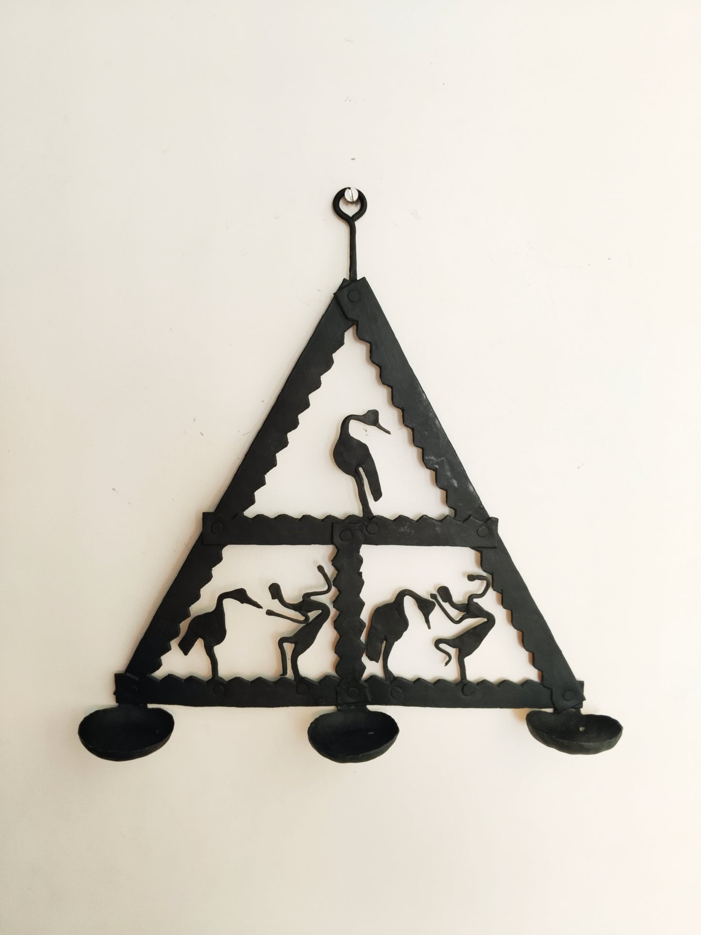 Single Panel wrought iron laman diya - Triangle - T - 3 Candles