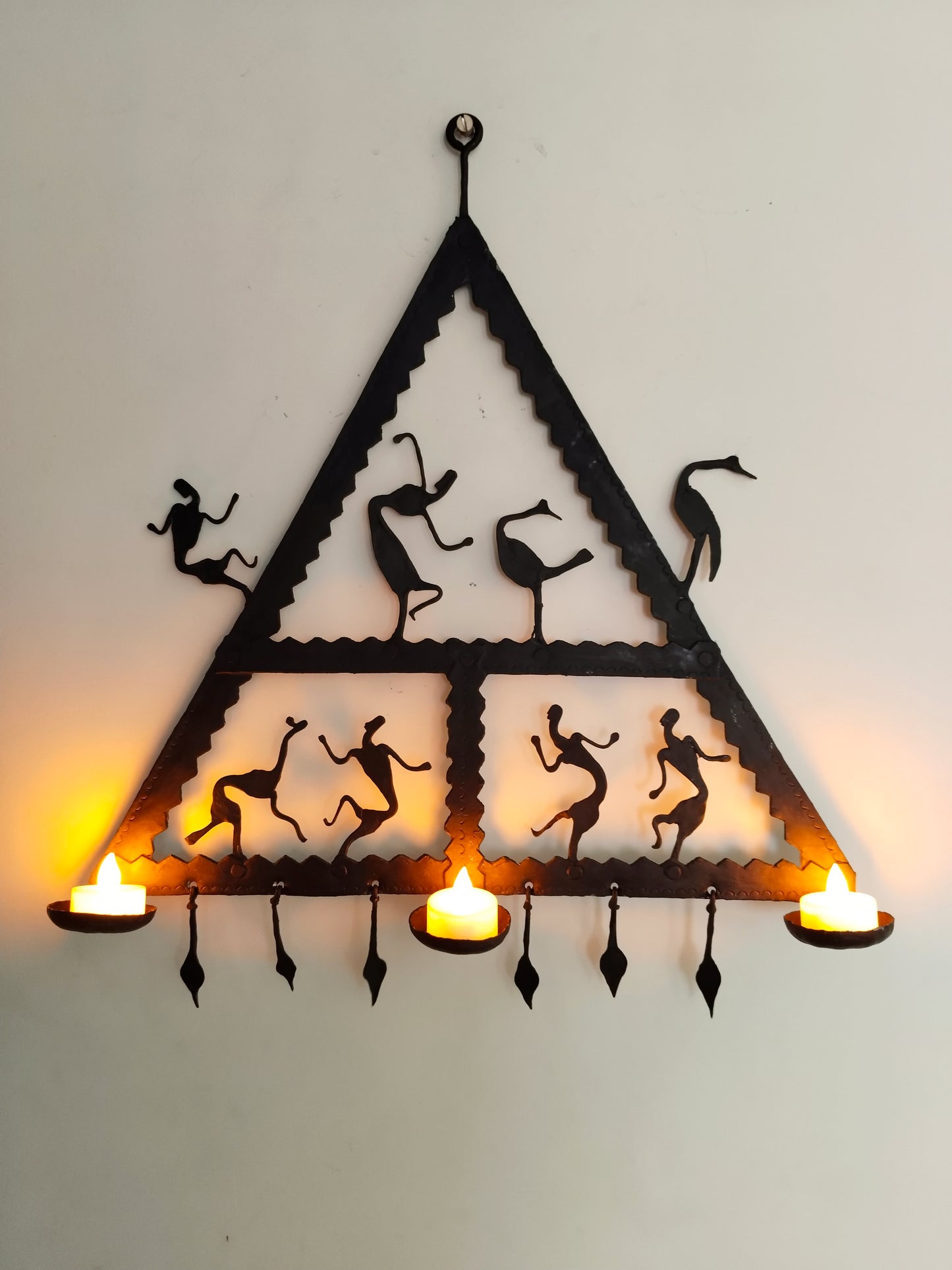 Single Panel wrought iron laman diya - Triangular -T-3 Candles