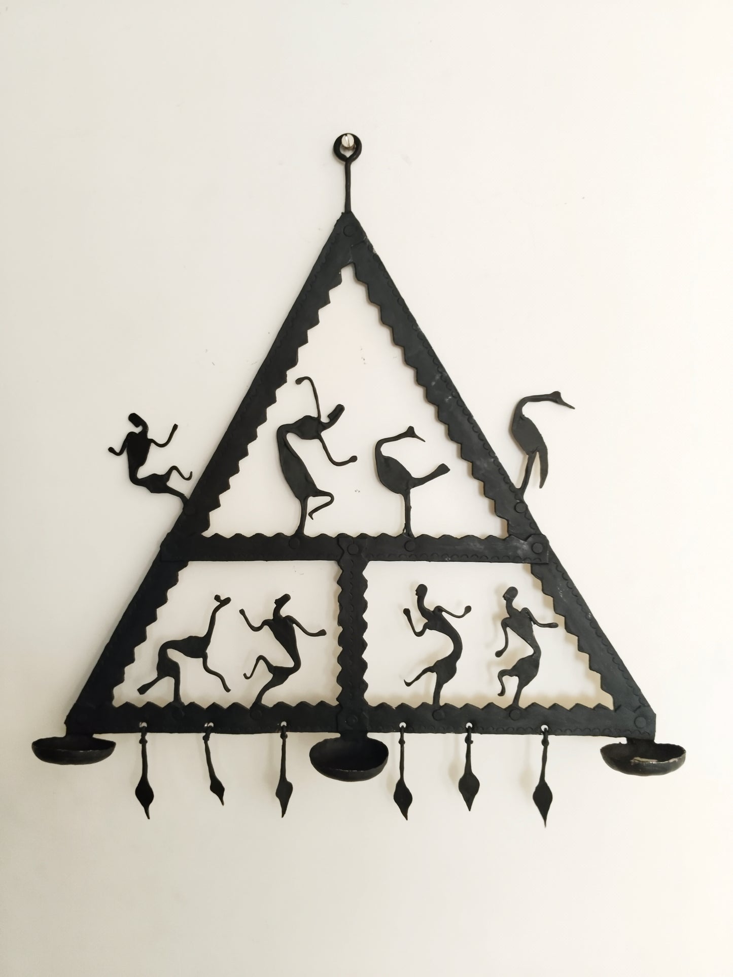 Single Panel wrought iron laman diya - Triangular -T-3 Candles