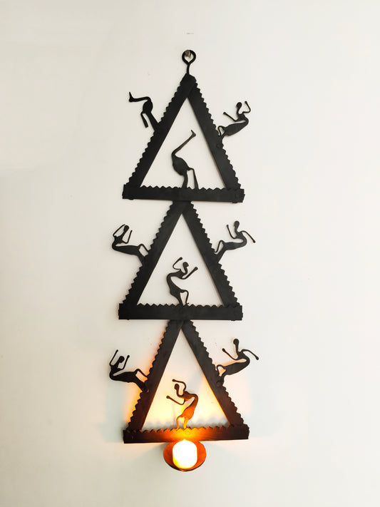 Single Panel wrought iron laman diya - Triple Triangle- 1 Candle