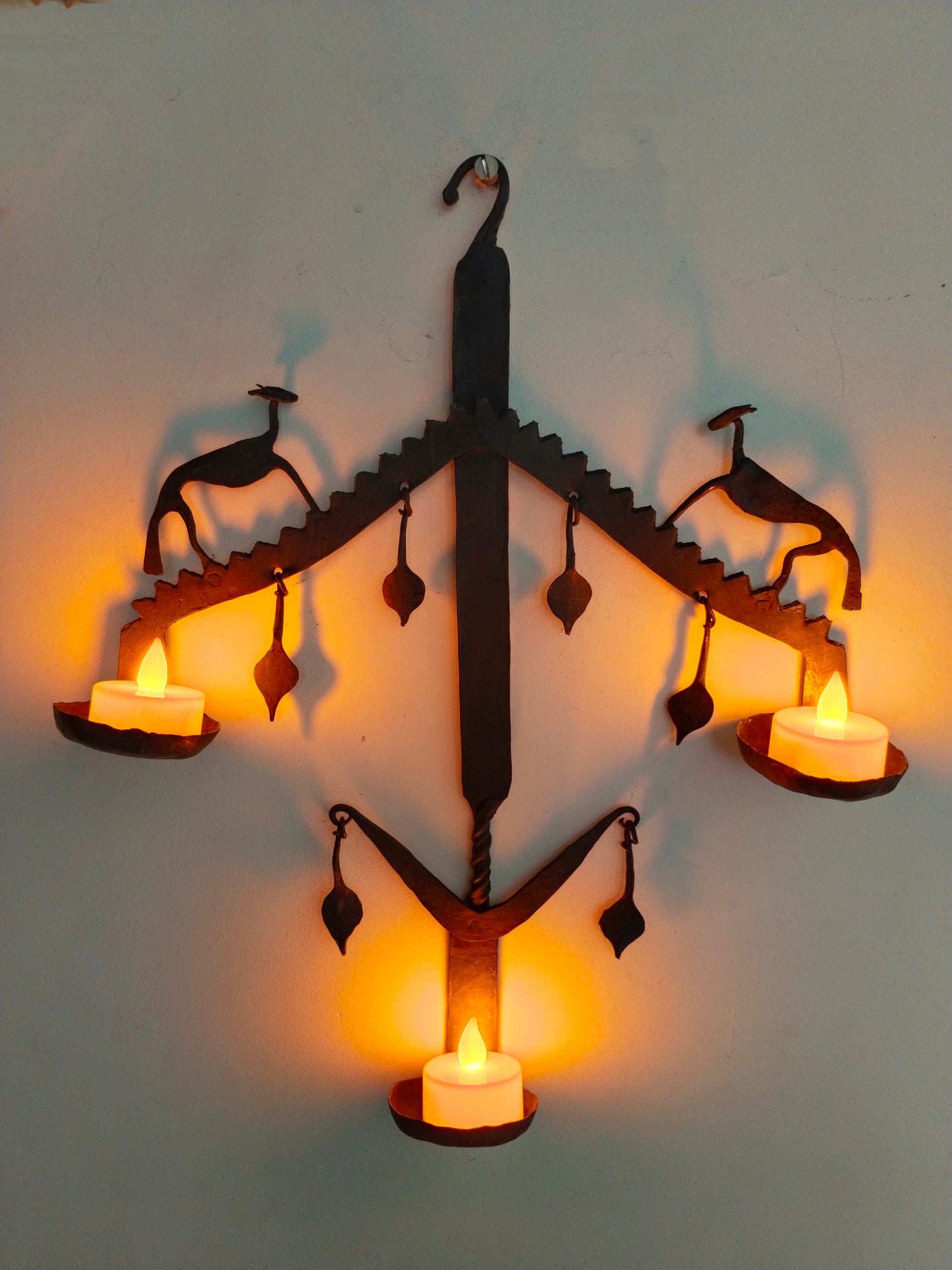 Single Panel wrought iron laman diya - Balancing -3 Candles