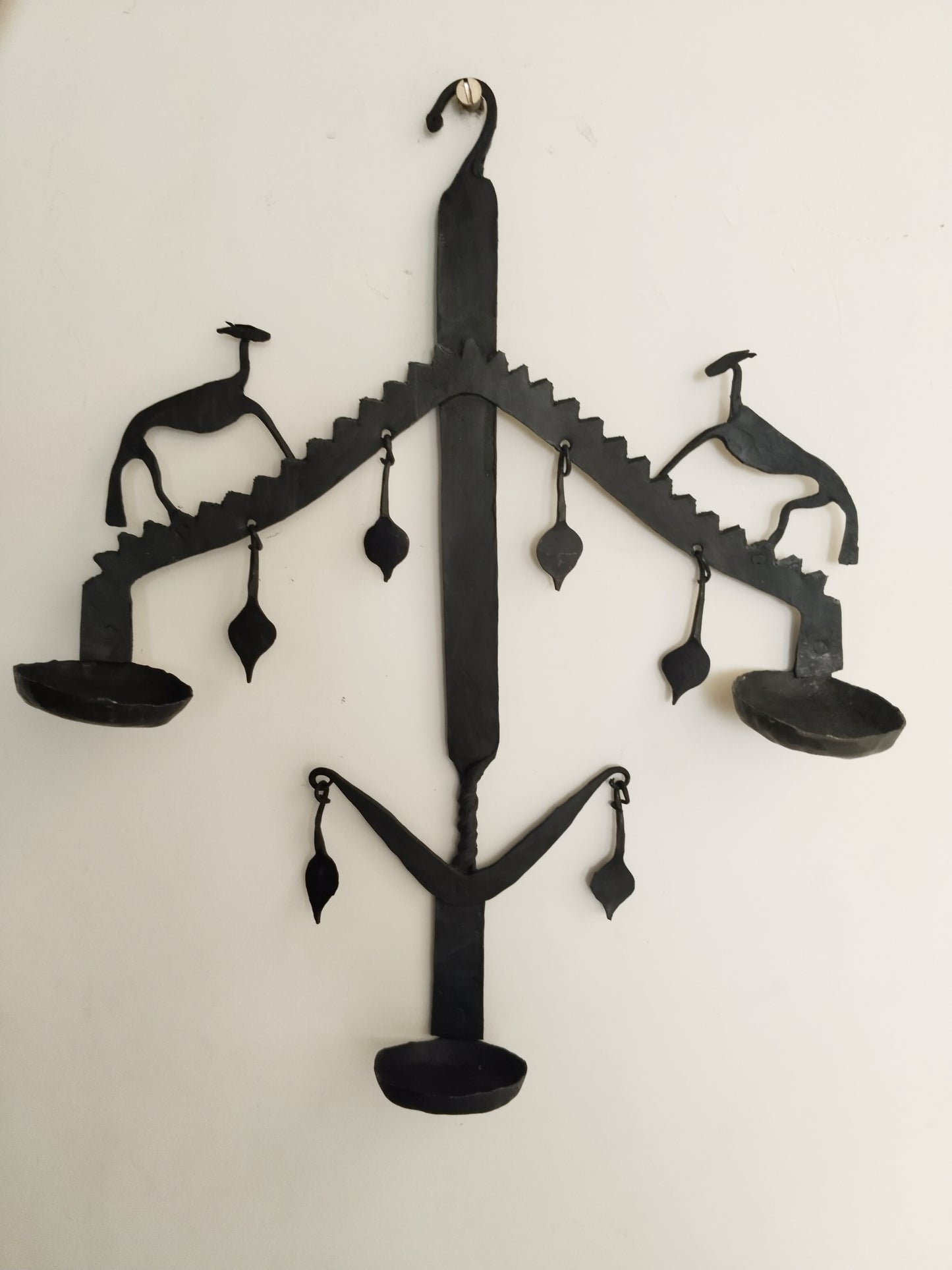 Single Panel wrought iron laman diya - Balancing -3 Candles