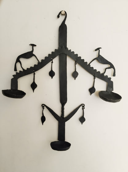 Single Panel wrought iron laman diya - Balancing -3 Candles