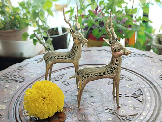 Handcrafted Dhokra Brass "Pair of Deer" - Decorative Art/ Showpiece