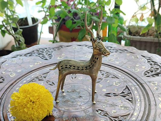 Handcrafted Dhokra Brass Deer - Decorative Art/ Showpiece