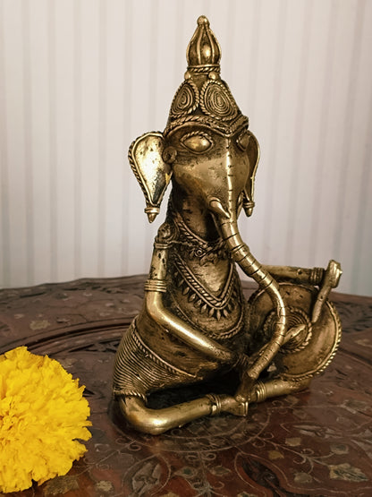 Lord Ganesha the musician - Handcrafted Dhokra Art