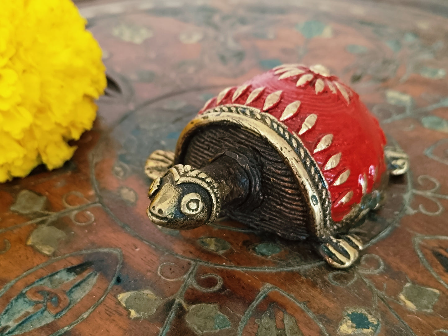 Vastu Dhokra Brass Red Tortoise Figurine - small