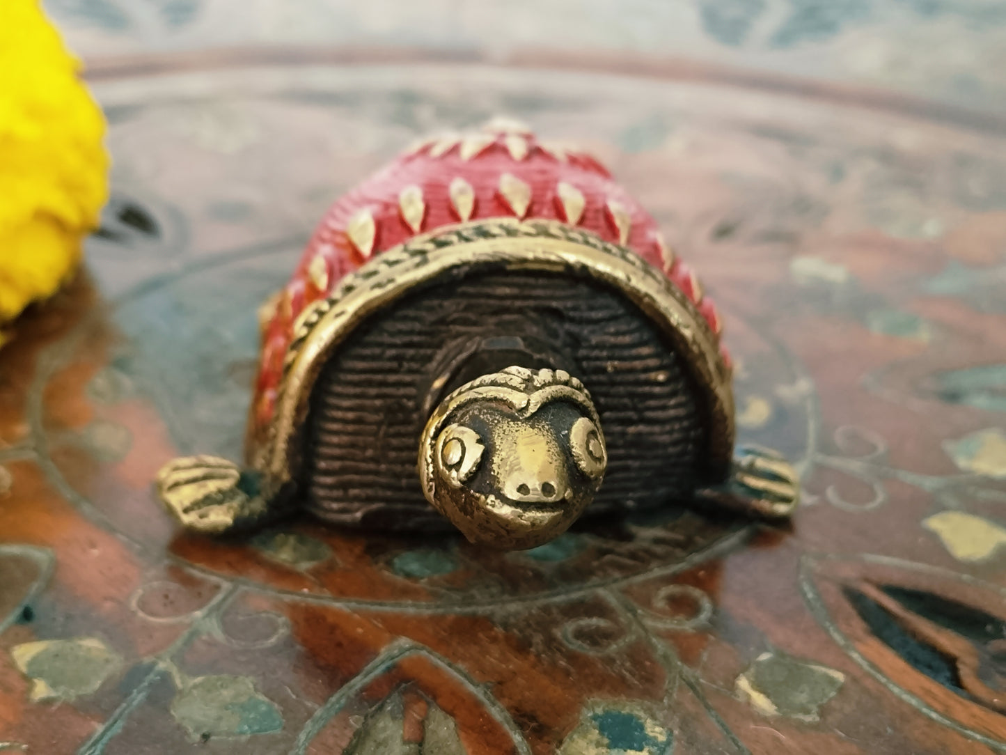 Vastu Dhokra Brass Red Tortoise Figurine - small