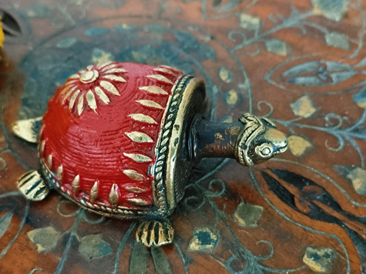 Vastu Dhokra Brass Red Tortoise Figurine - small