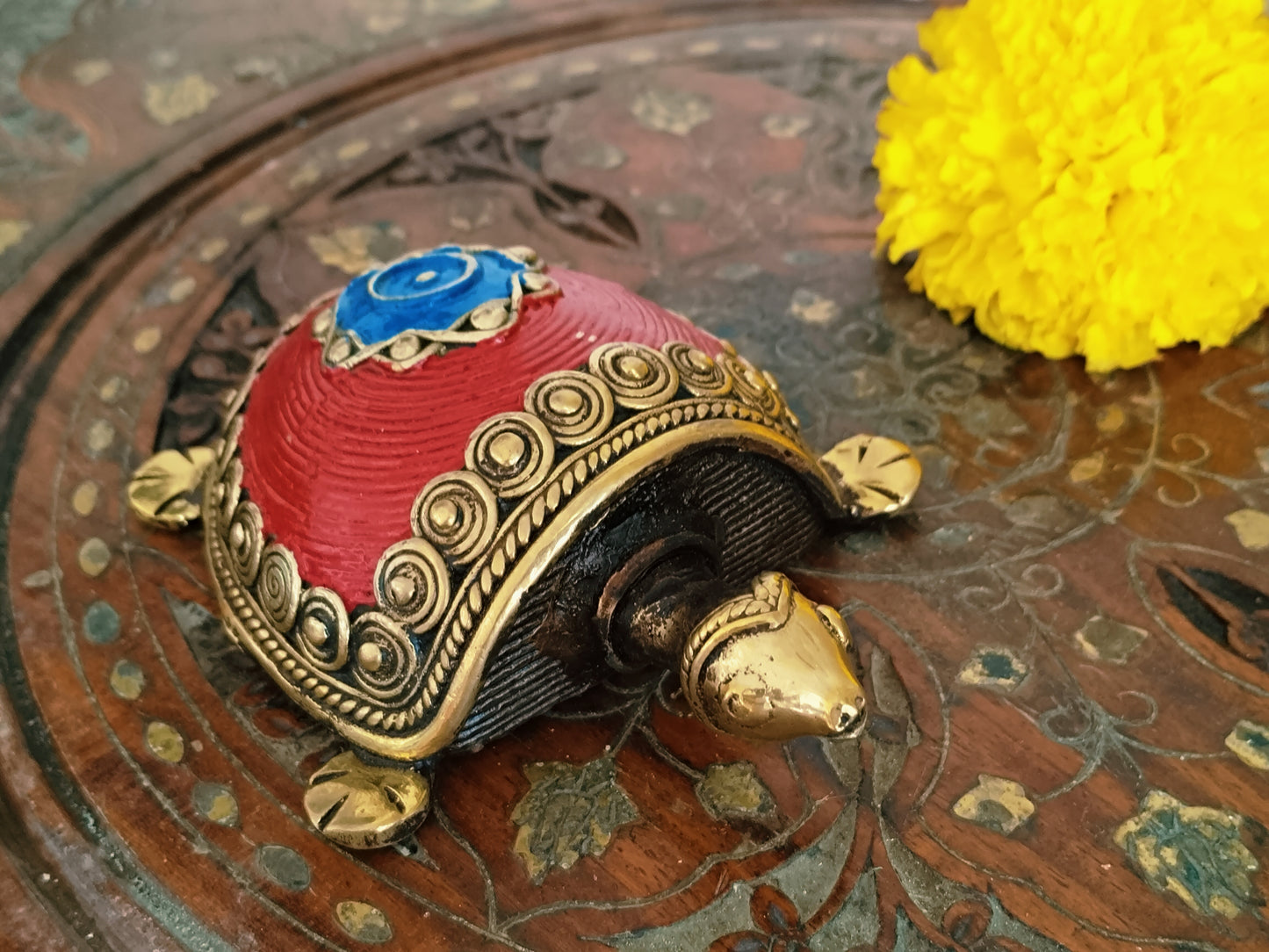 Vastu Dhokra Brass Red Tortoise Figurine - Big