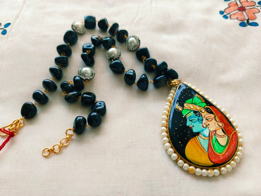 Advaita Handcrafts - Hand-painted Radha Krishna Pearl Pendant