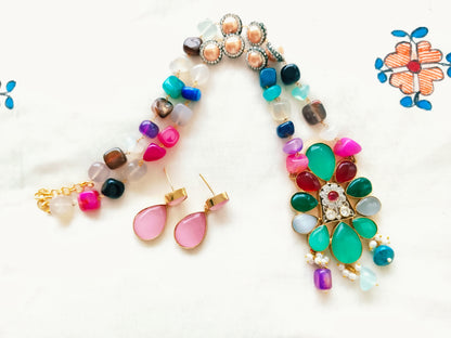 Advaita Handcrafts - Colourful Beaded Necklace with Earrings