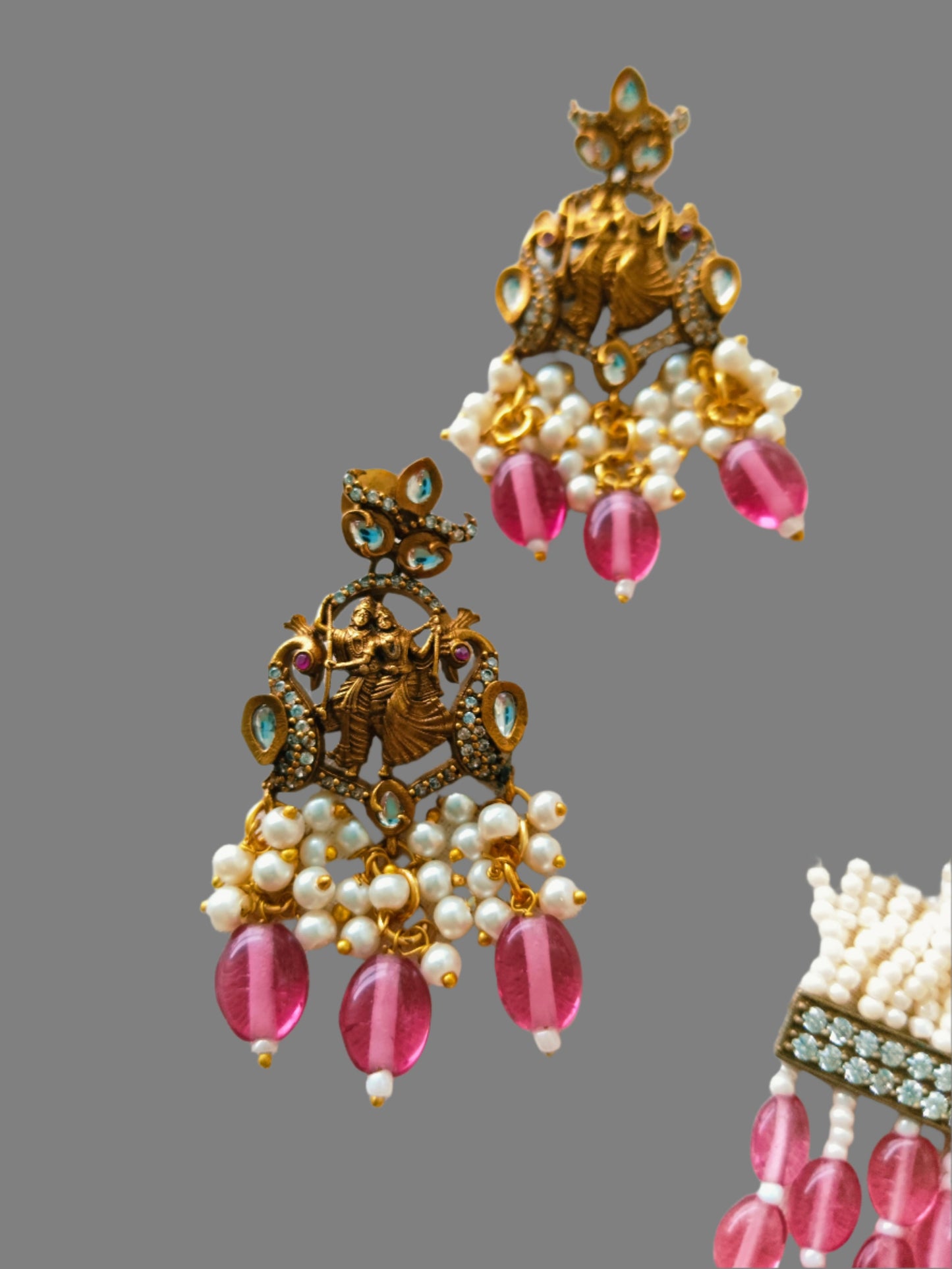 Advaita Handcrafts - Radha Krishna Pendant with Brass and Pink Beads.