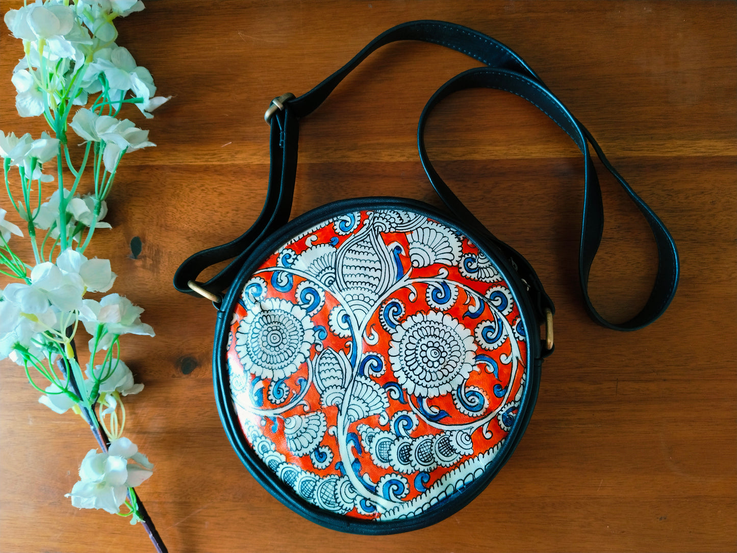 Advaita Handicrafts - Hand-painted Leather Sling Bag - Black