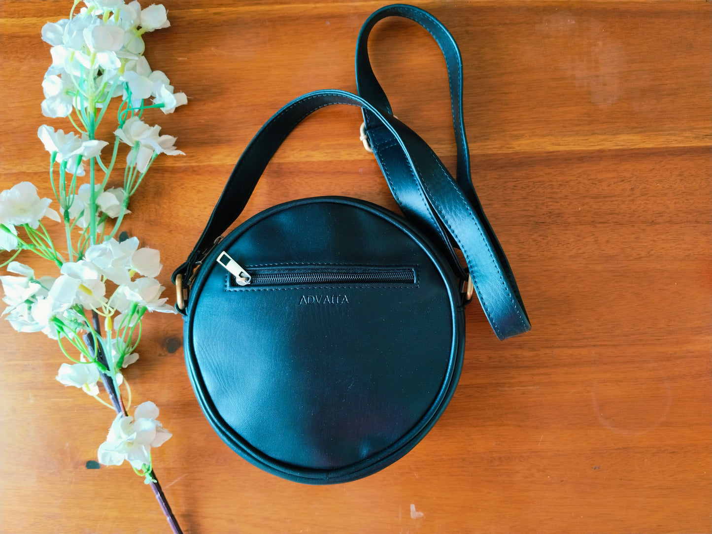 Advaita Handicrafts - Hand-painted Leather Sling Bag - Black