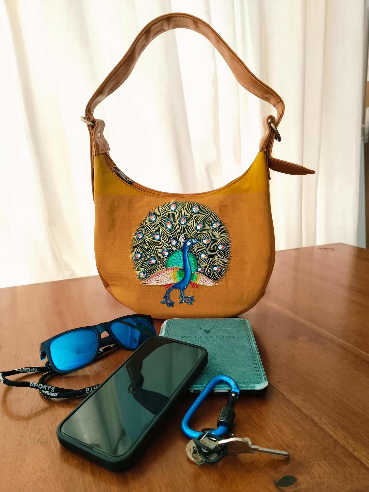 Advaita Handicrafts - Hand-painted Yellow Zari Panel Hand (arm) Bag