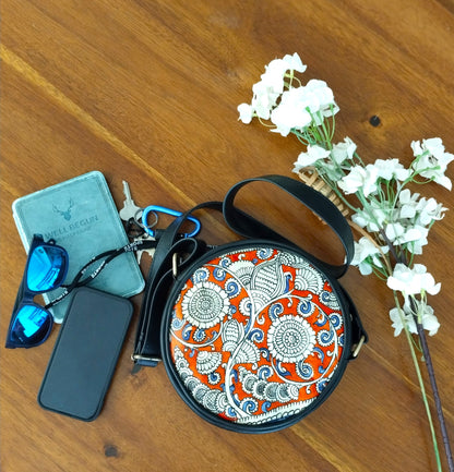 Advaita Handicrafts - Hand-painted Leather Sling Bag - Black