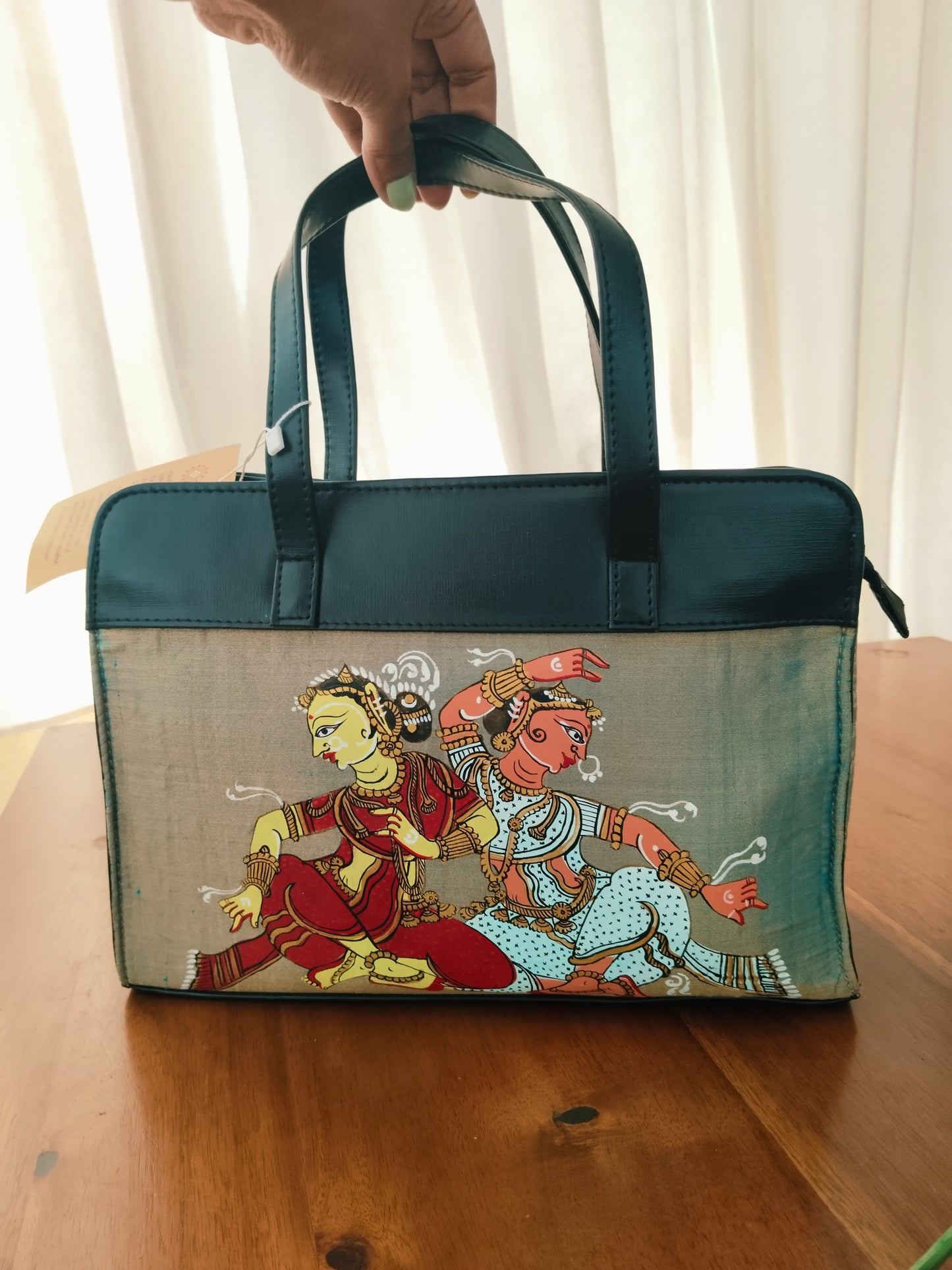 Hand-painted Panel Shoulder Bag - Black