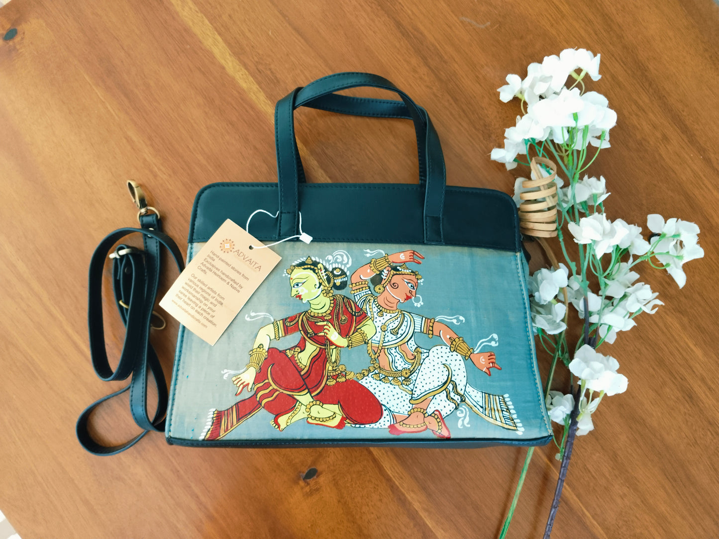 Hand-painted Panel Shoulder Bag - Black