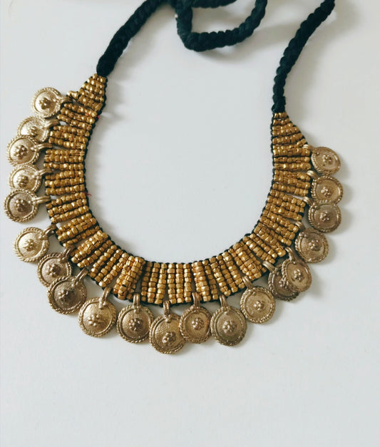 Antique Coin motif Cleopatra Necklace with Black Thread