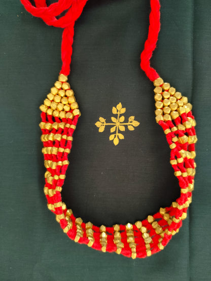 Bold Red Thread Maharashtrian Broad Choker with Golden Beads