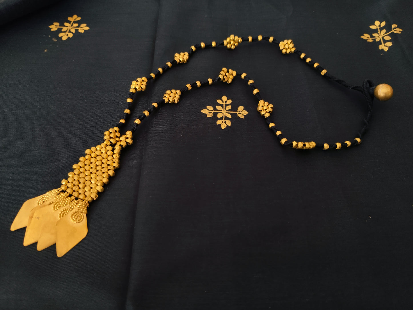 Traditional Beaded Necklace with Triple Pendant Tassels