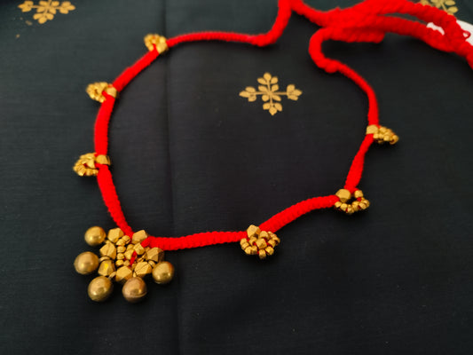 Traditional Red Thread Necklace with Central Pendant