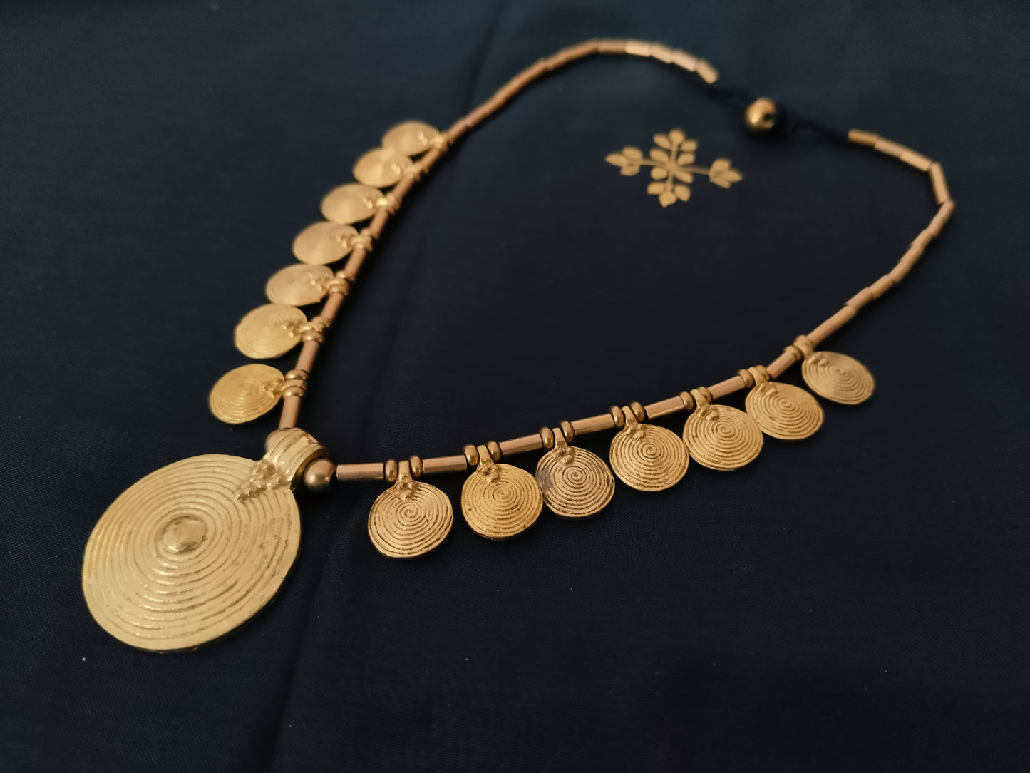 Sun pendant with small disks brass necklace