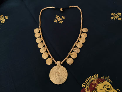 Sun pendant with small disks brass necklace