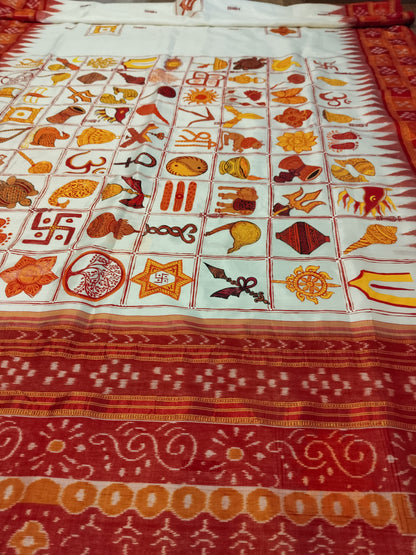 Traditional Nabakothi Hand-painted Saree on pure mulberry silk