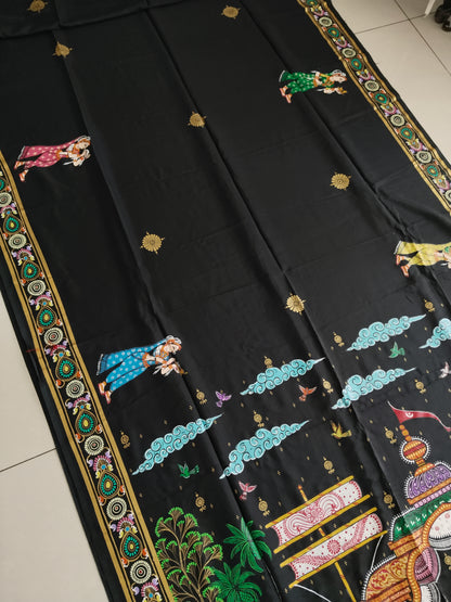 Boita Bandana on silk cotton - Hand-Painted Patachitra Saree.