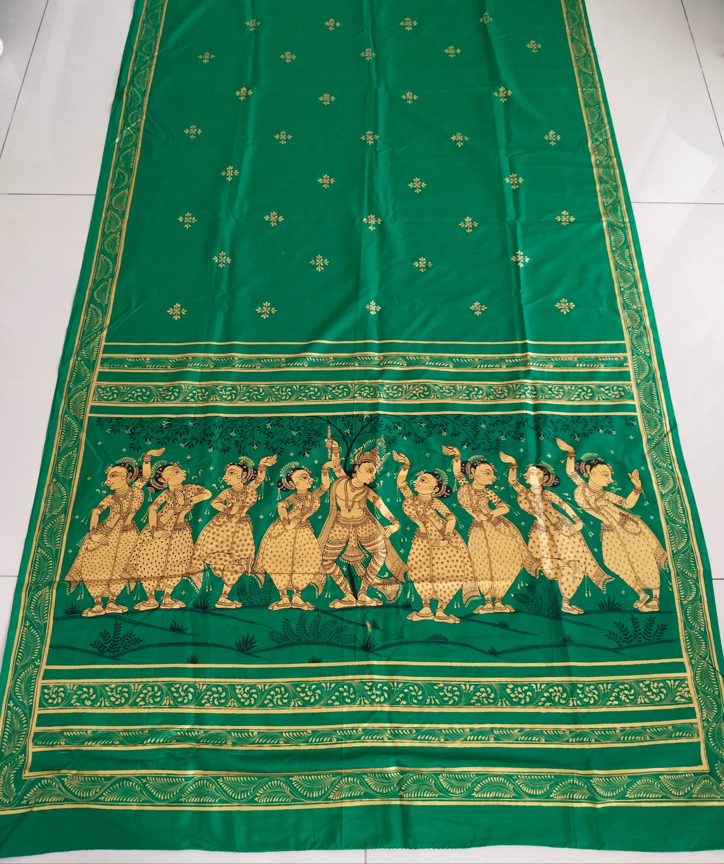Mulberry Silk Krishna Leela Hand- Painted Silk Cotton Designer Saree
