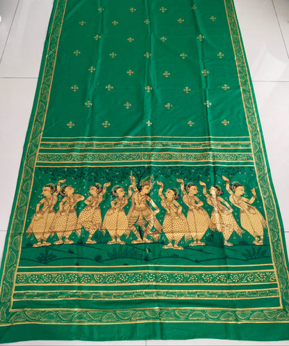 Mulberry Silk Krishna Leela Hand- Painted Silk Cotton Designer Saree