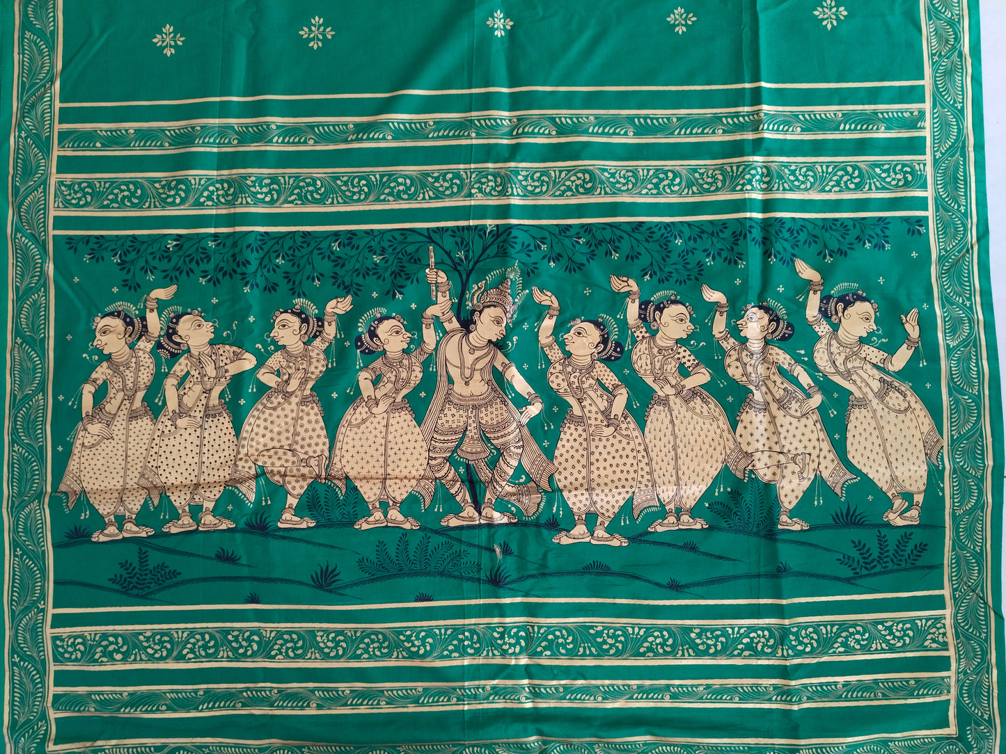 Mulberry Silk Krishna Leela Hand- Painted Silk Cotton Designer Saree