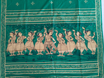 Mulberry Silk Krishna Leela Hand- Painted Silk Cotton Designer Saree