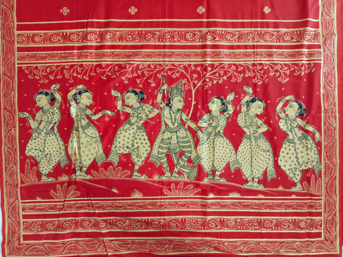 Mulberry Silk Krishna Leela Hand- Painted Silk Cotton Designer Saree